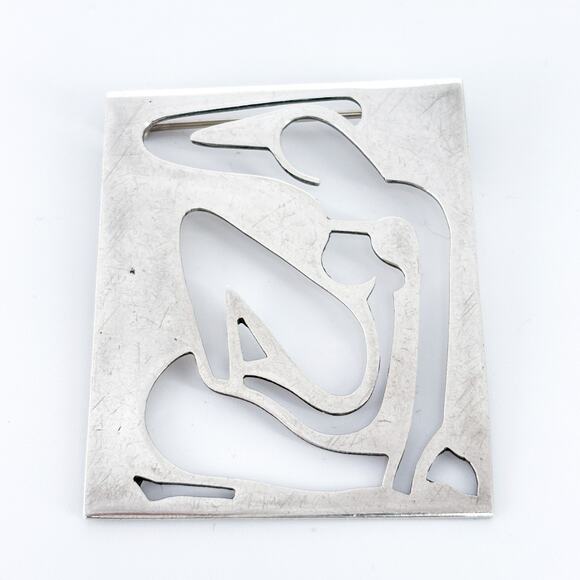 Vintage Sterling Silver 925 Large Modernist Nude Silhouette Cut Out Brooch - Picture 2 of 6